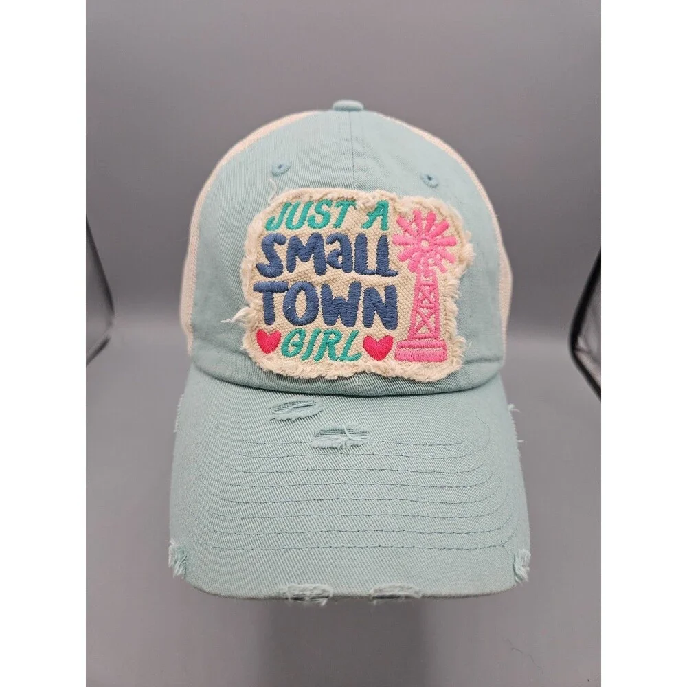 Just A Small Town Girl Adj Trucker Hat Cap Distressed Unstructured Kb ethos
